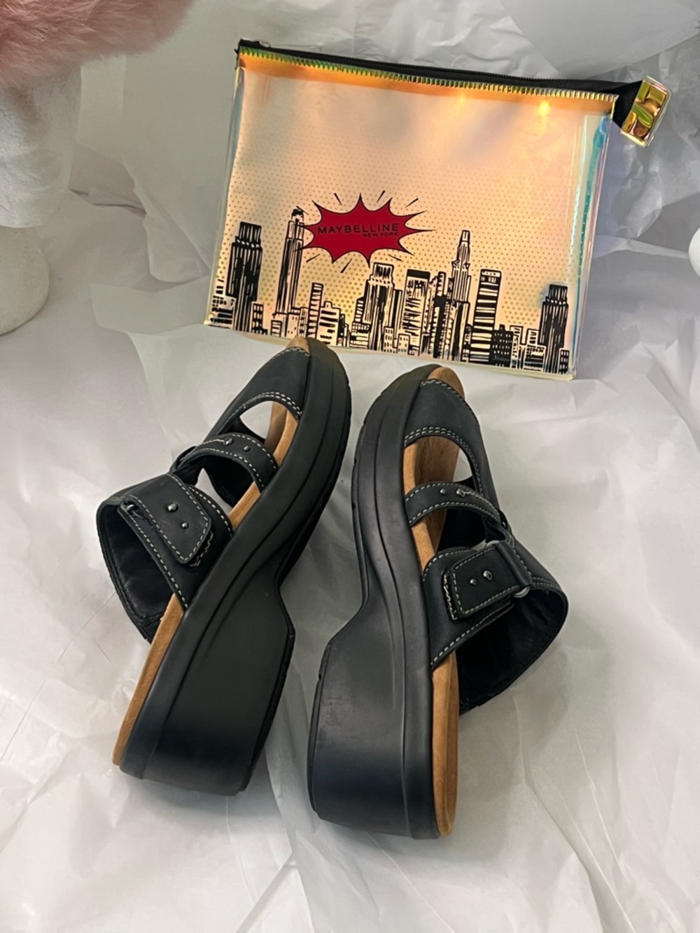 ClarksTuleah Jane Black Leather Slide Sandals with Buckle Straps - Picture 15 of 15